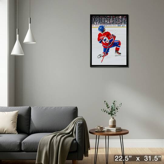 Cole Caufield 20" x 29" Unsigned Framed Canvas Canadiens Celebration 22.5" x 31.5"